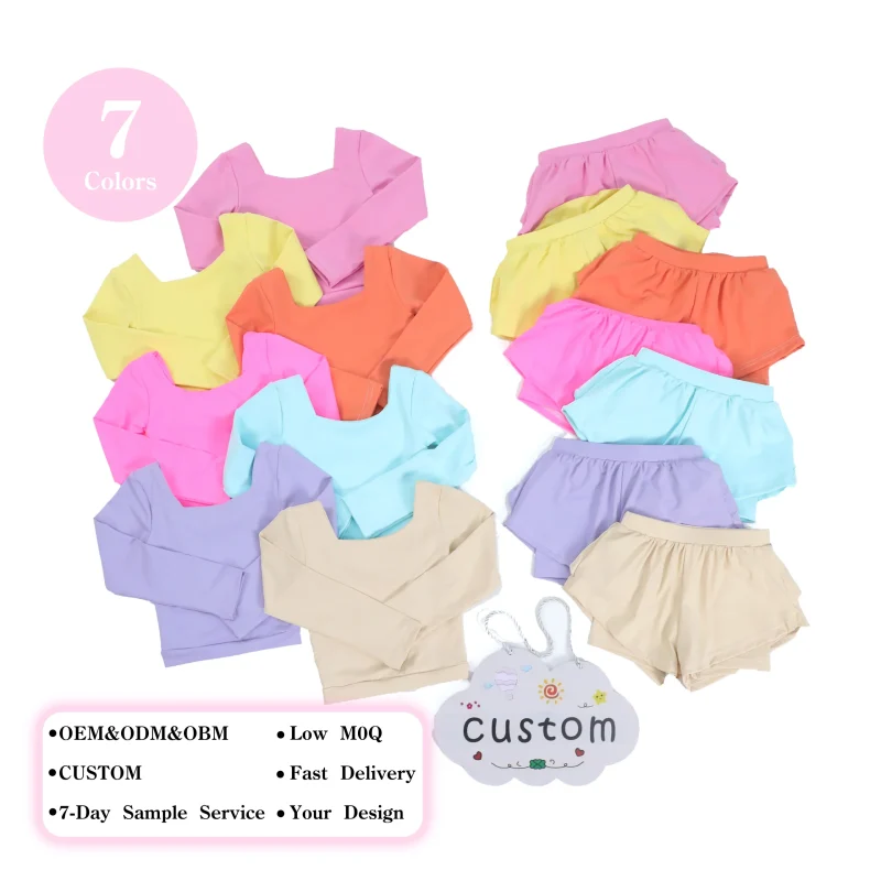 Kerui Toddler Girls Sports Cross Back Long Sleeve Top Loose Shorts Kids Girls Athletic Wear Solid Color Tennis Yoga Suits