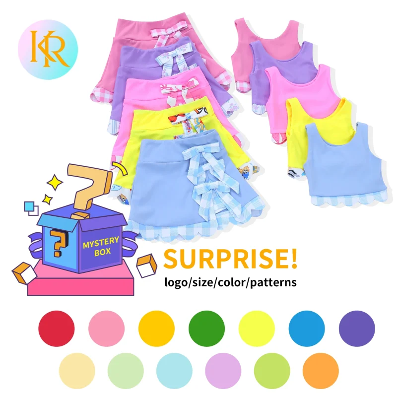 Kerui Girls Yoga Set Solid Long Sleeve With Lace Embroidery Matching Yoga Shorts Custom Kids Yoga Wear Blind Box