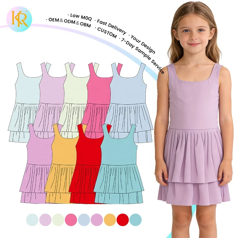 Kerui Custom Logo Kids Activewear Twirl Girls Tutu Skort Activewear Set Kids Mesh Tank Dress Tulle Tutu with Shorts Tutu Dresses