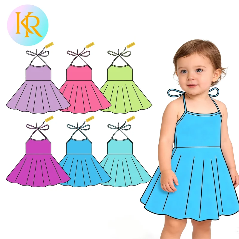 Kerui Girls Kids Dress Fashion Spaghetti Strap Gym Wear Dresses Solid Girls Yoga Ruffle Sportswear Athletic Dress