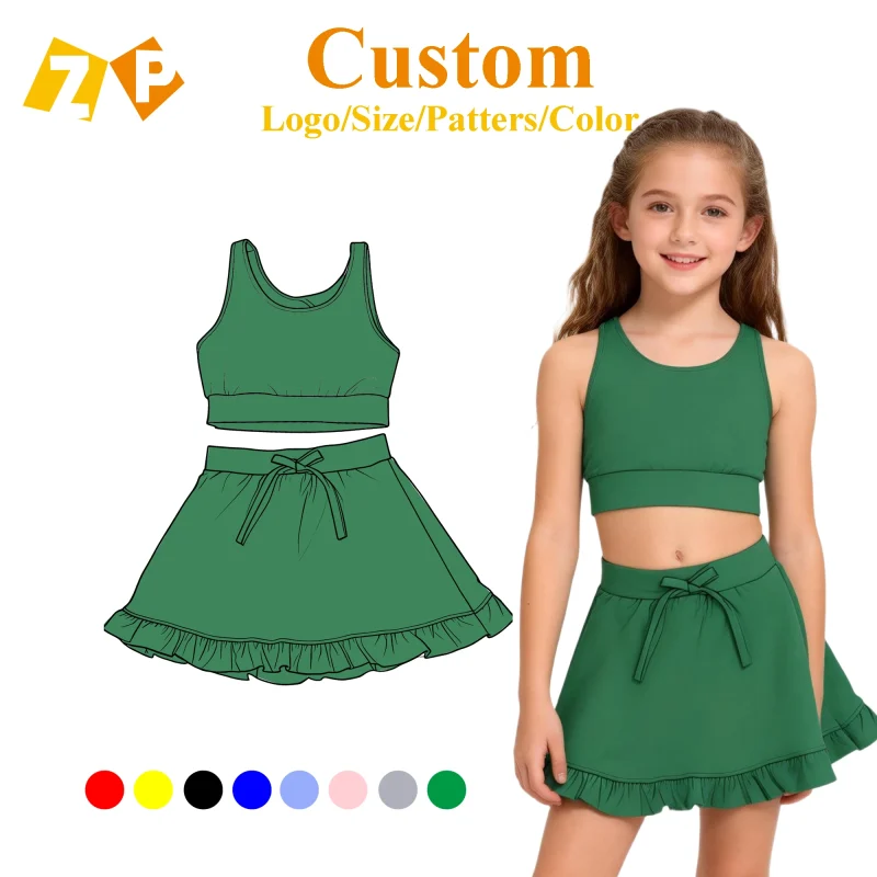 Zhengpai Sleeveless Cropped Top Bow Detail Skirt Built-in Shorts Active Sports Girls Sweet Sporty Yoga Set