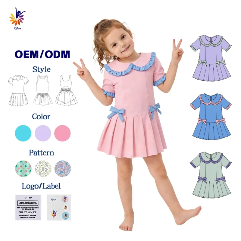 Boutique Girls Yoga Dress Short Sleeve Lace Lapel Bowknot Built in Shorts Small Batch Custom