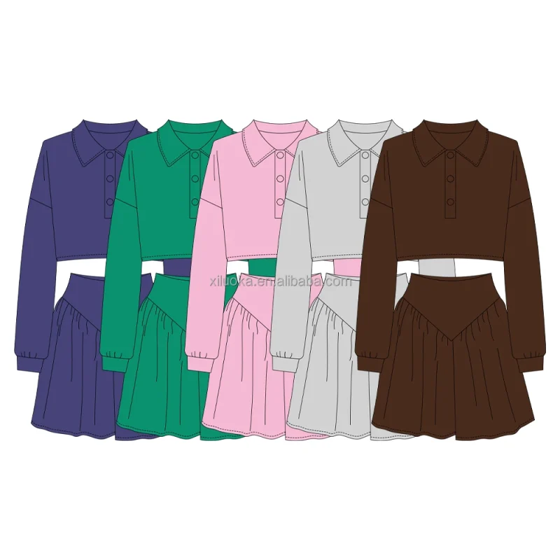 Sports Kids Toddler Girls Fall Solid Color Long Sleeve Zip Tops Yoga Athletic Work Out Skorts Gym Sports Outfits Sets