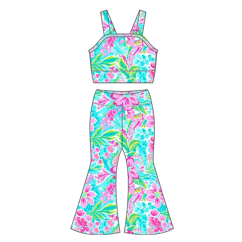 Group of kids practicing dance yoga in a studio, showcasing activewear for wholesale buyers in the children's fitness apparel market.