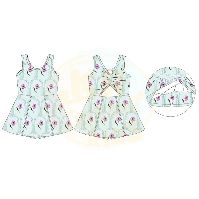 Wholesale Baby Girls Yoga Dance Dress Cute Floral Print 2-in-1 Skirts Running Fitness Girls Dresses Kids Gym Sports Wear Skirt