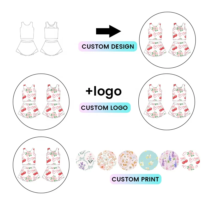 Kerui New Printed Girls Sports Baby Girl Yoga Sets Summer Custom Children Gym Tennis Back Micro Hollow Vest Short Skirt Sets - Image 6