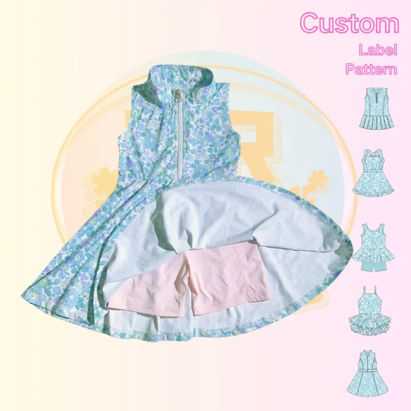 Kerui Top Activewear Manufacturers Little Girls Half Zipper Athletic Sets Youth Tennis Golf Skirts Shorts With Side Pocket