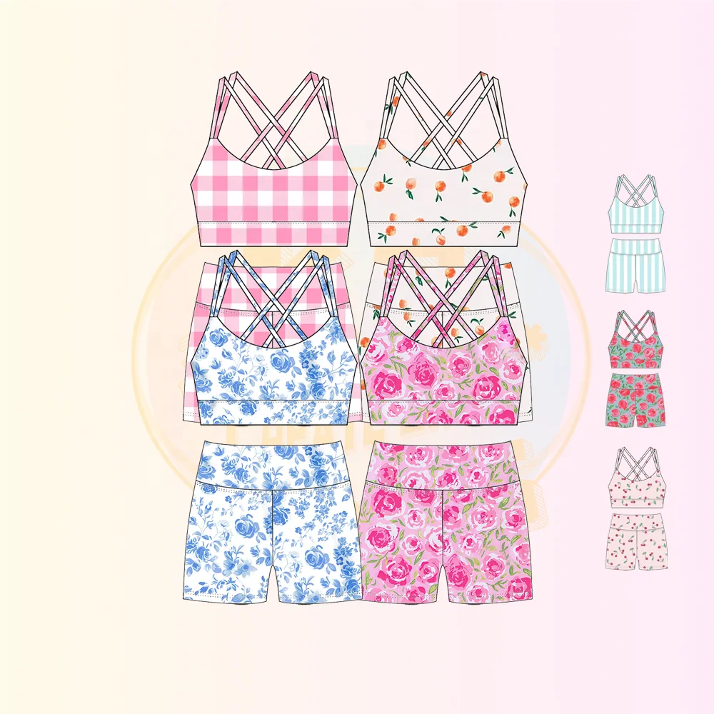 KERUI Custom 2-Piece Sport Clothing Set for Girls Youth Tennis & Running Gym Outfits with Print Baby Yoga & Running Clothing