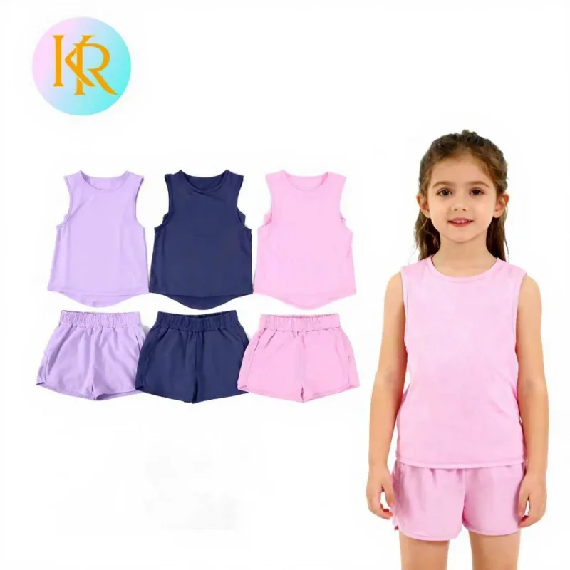 Kerui Wholesale Kids Athletic Vest Activewear Clothing Golf Yoga Sport Top Sleeveless Tennis Tank Set for Girls