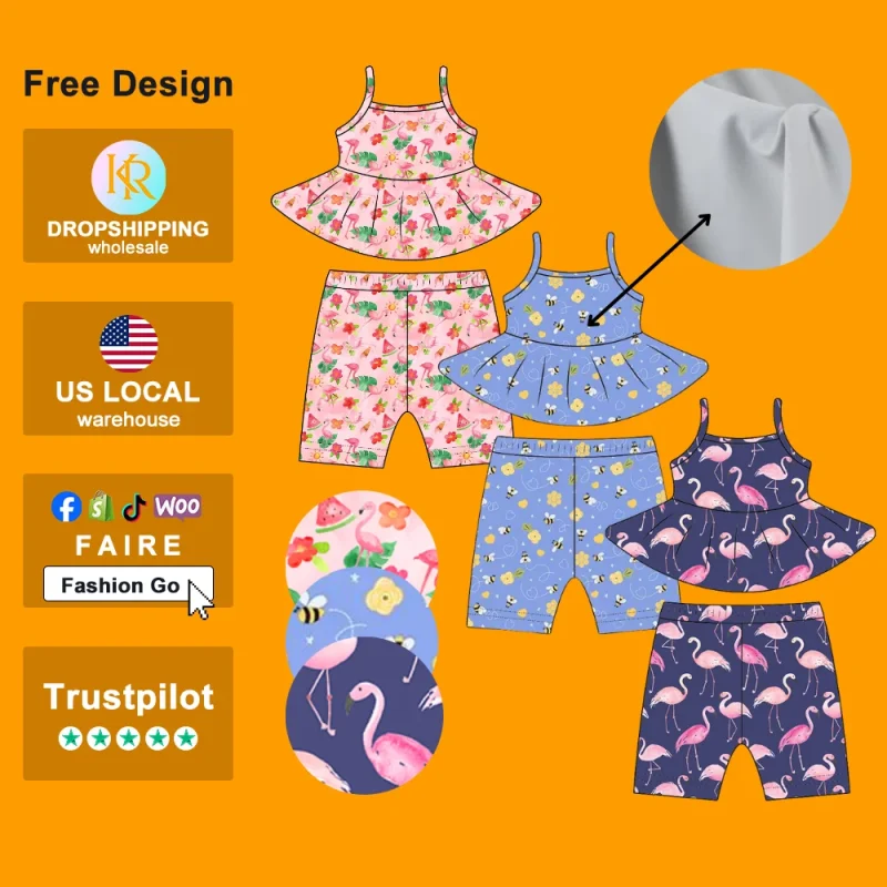 KERUI 2025 New Styles Cute Baby Girl Fashionable Summer Suit Solid Pattern Design Sense Toddler Girls Casual Sets