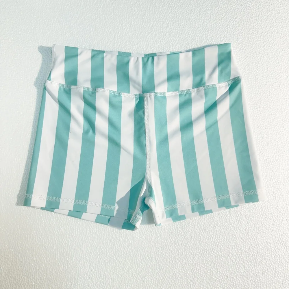Customized OEM Summer Style Stripes Pattern Print Milk Silk Clothing Set Backless Top Sports Biker Shorts Kids Girls Outfits - Image 6