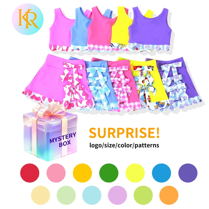 Kerui Girls Yoga Set Solid Long Sleeve With Lace Embroidery Matching Yoga Shorts Custom Kids Yoga Wear Blind Box