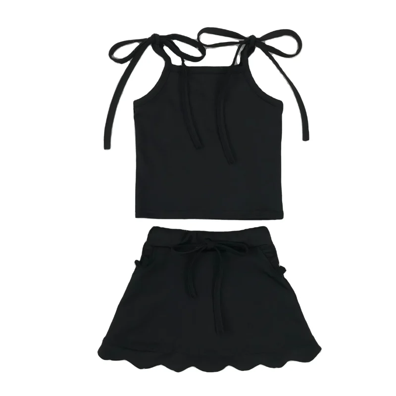 Custom Toddler Girls Sports Yoga Skirt Sets Spaghetti Strap Top Princess Pattern Comfortable Fabric Solid Color Package Clothes