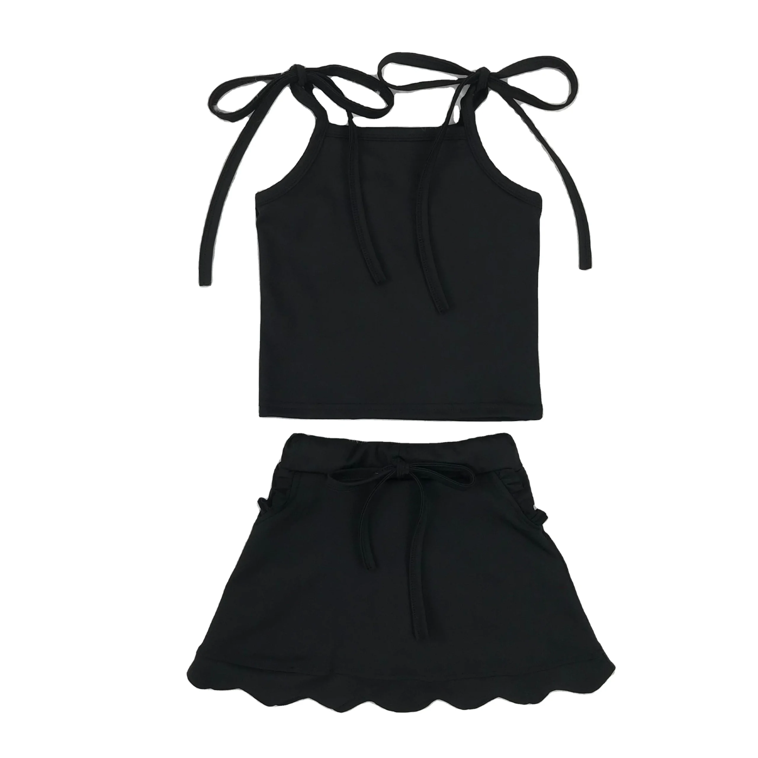 Custom Toddler Girls Sports Yoga Skirt Sets Spaghetti Strap Top Princess Pattern Comfortable Fabric Solid Color Package Clothes