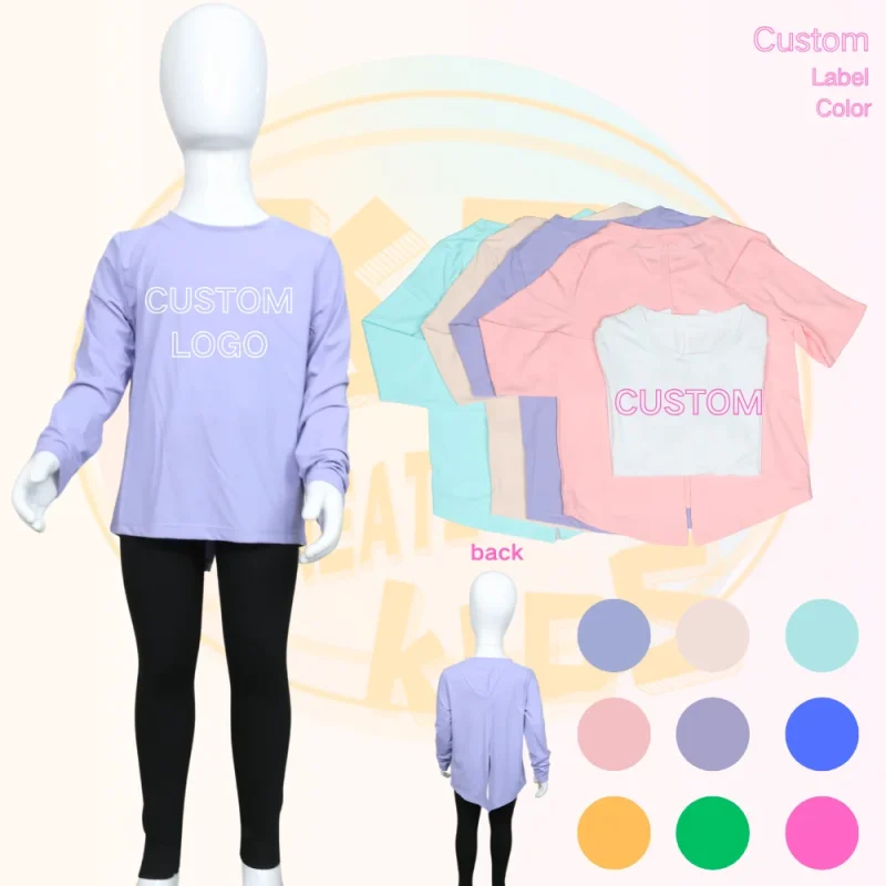 KERUI New Style Sports Yoga Clothes Toddler Girl's Long Sleeve Nylon Cotton Top Yoga Littler Girls Sports Quick-drying T Shirt