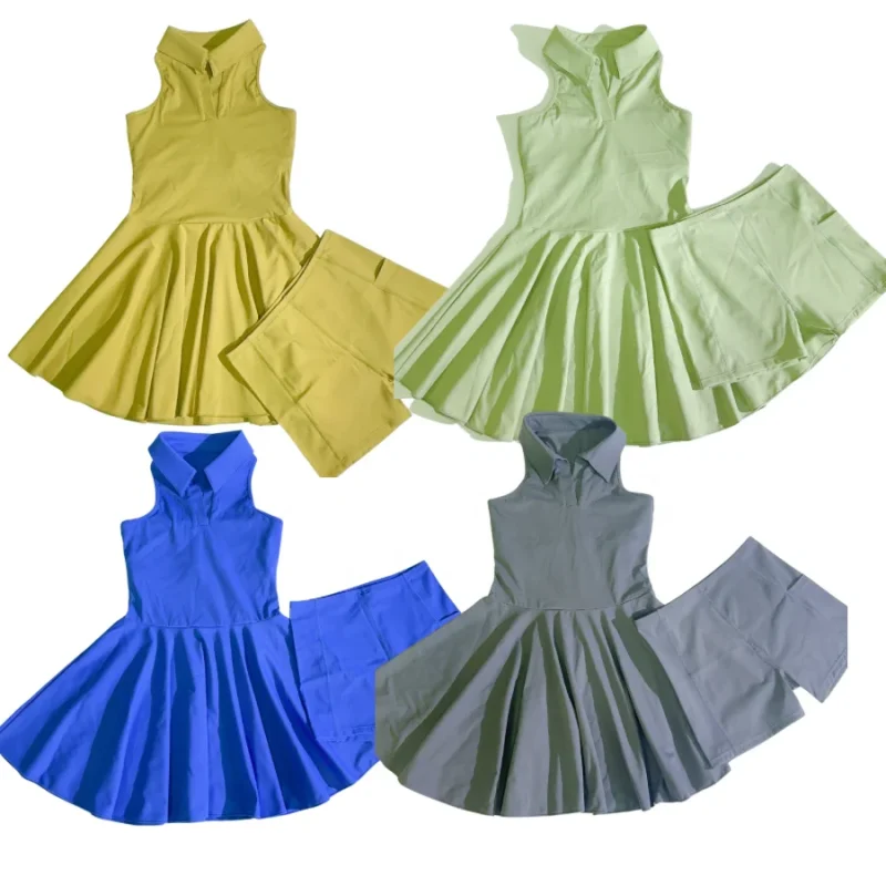 Tennis Wear Sports Dress Manufacturer Custom Clothing Kids Custom Solid One Piece tank Dress for Girls