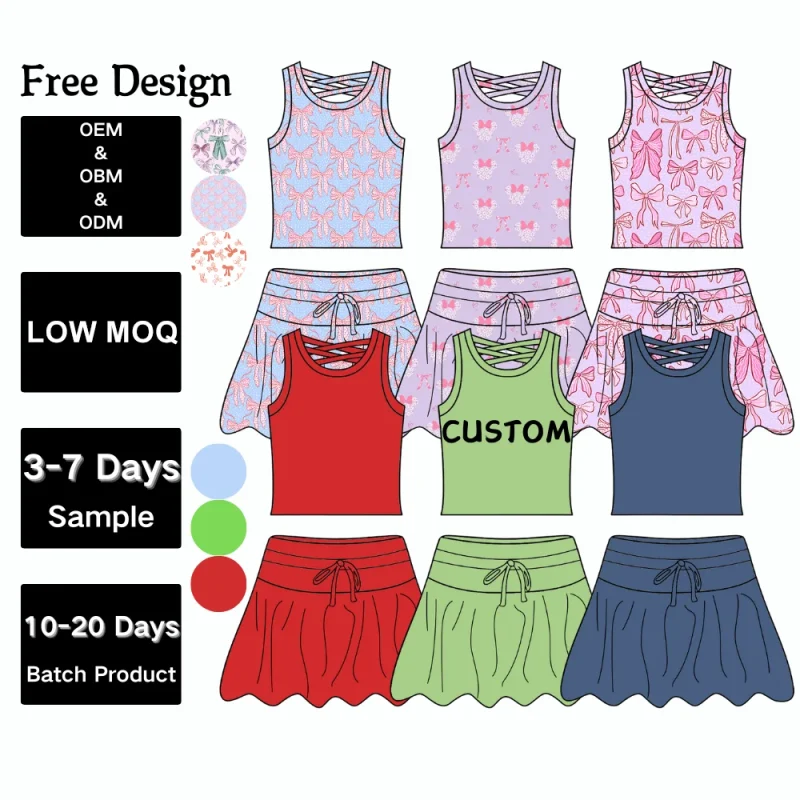 KERUI Baby Girls Summer Outfit Sets Toddler Girls Nylon Cotton Yoga Sets Kids Sports Sleeveless Tanks Ruffler Skirts Sets
