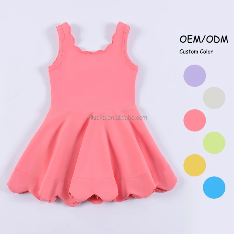 Quick Dry Toddler Girls Yoga Scallop Dress With Inner Shorts Girls One Piece Nylon Spandex Tennis Running Golf Active Wear