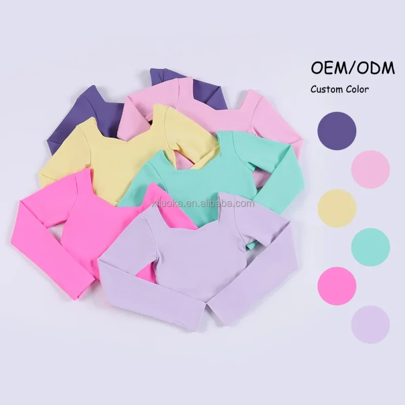 Girls Yoga Set Cross Back Long Sleeve Top With Loose Shorts Kids Workout Outfit Girls Clothing Sets