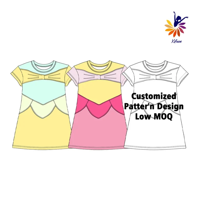 Girls Sports Yoga Dress Short Sleeve Color Block Tennis Dress Built-In Shorts Small Batch Custom Kids' Dresses