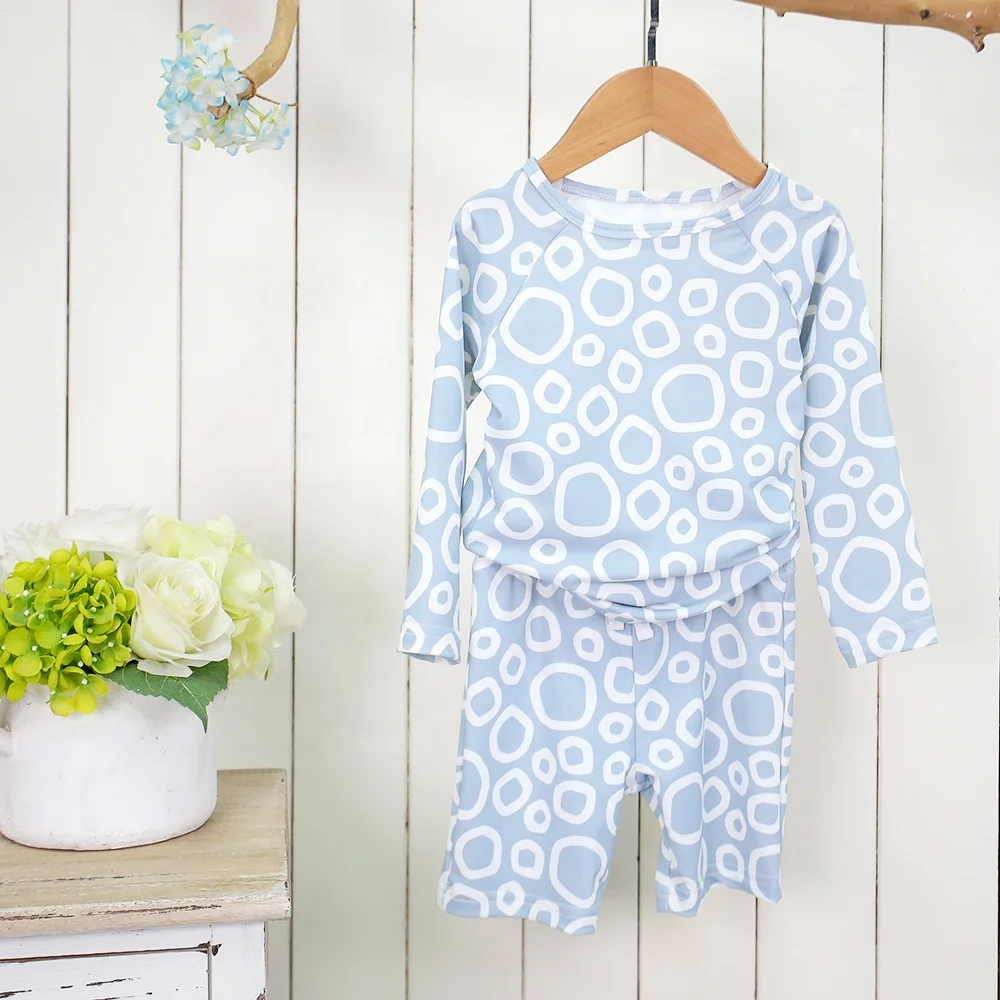 New Style 2pcs Unisex Custom Long Sleeve Swimwear Suit with Geometric Print Quick Dry for Kids Summer Beach Sunscreen Clothing - Image 4