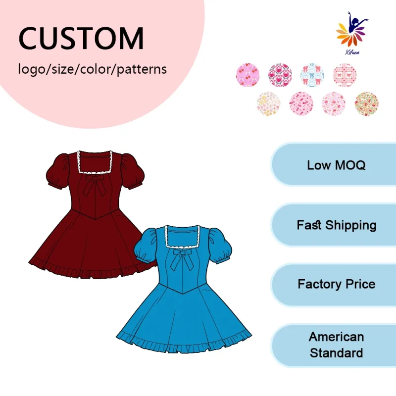 Girls Yoga Dress High Quality Square Neck Lace Bow Dress Built in Shorts Custom Supported Premium Active Wear