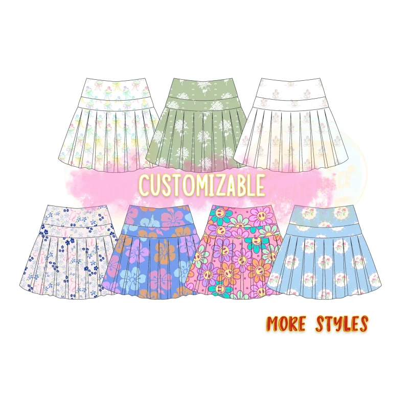 Custom Logo Girl Yoga Wear Kids Fitness Running Gym Sports Skorts with Shorts Girls Workout Skirts Floral Causal Sports Skirts