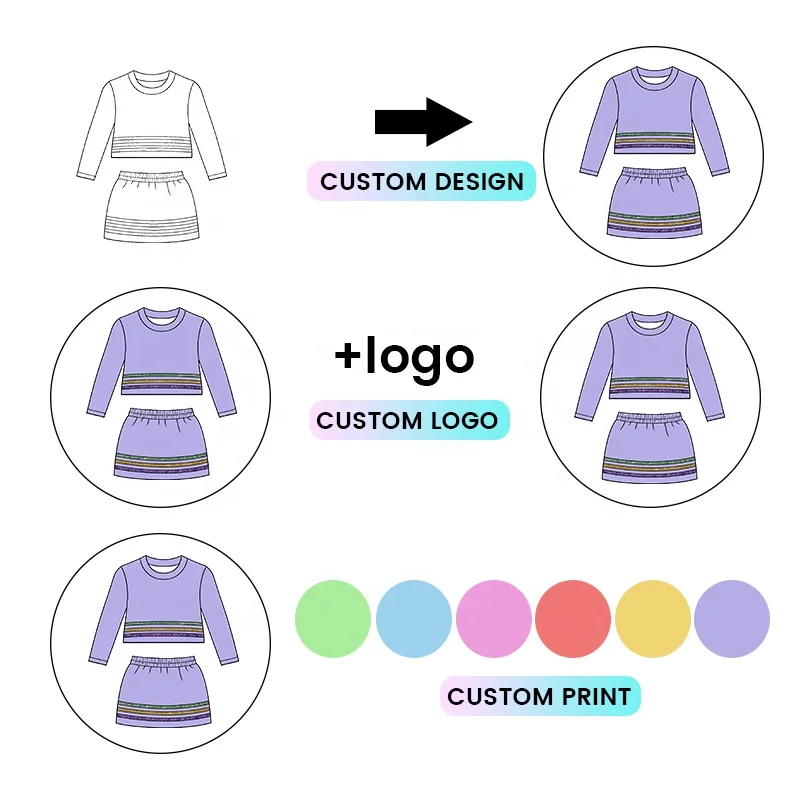 Kerui Girls Tennis Yoga Set Long Sleeve Top Skirt Striped Colorful Design Custom Logo Size New Carnival Kids Girls Sports Set - Image 3