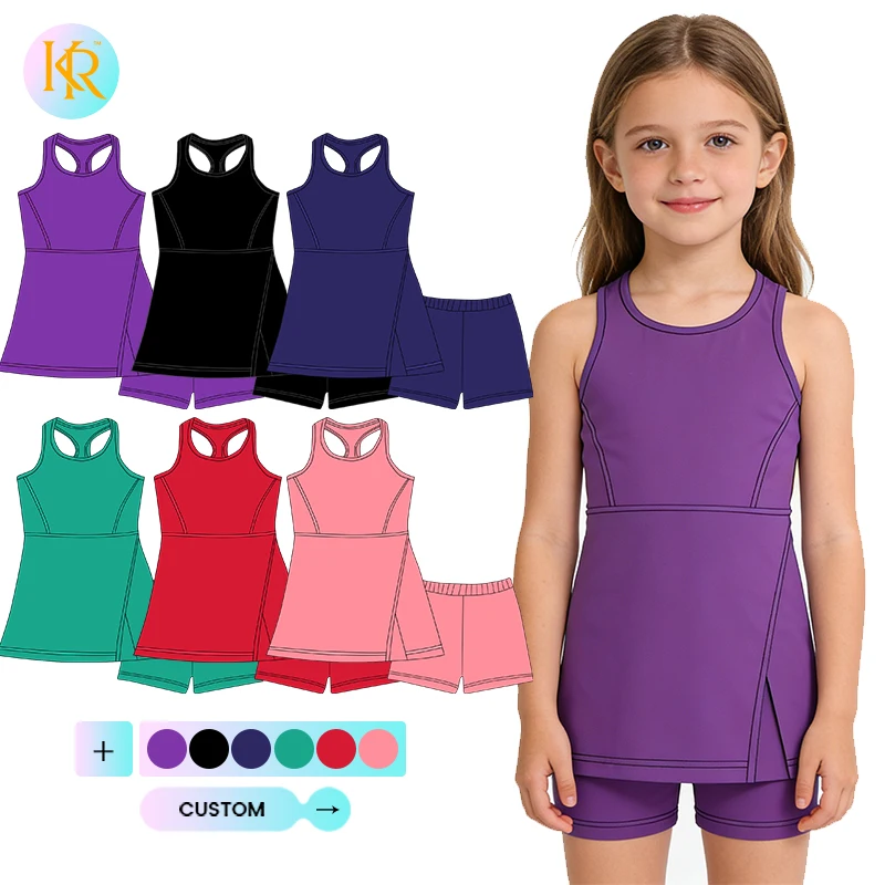 Kerui Wholesale Custom Girls Athletic Wear Design Children One Piece Fitness Yoga Dress Clothes for Kids Sportswear
