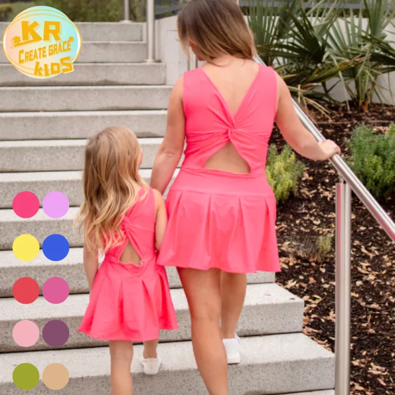 KERUI 2025 Newest Design Baby Girls Golf Tennis Dress Kids Breathable Dress Toddlers Sleeveless Nylon Dress with Inner Pocket