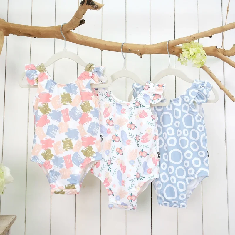 Hot Sale Custom Floral Print Girls Swimsuit New Arrival Sleeveless Beachwear for Toddlers Summer Swimming Clothes