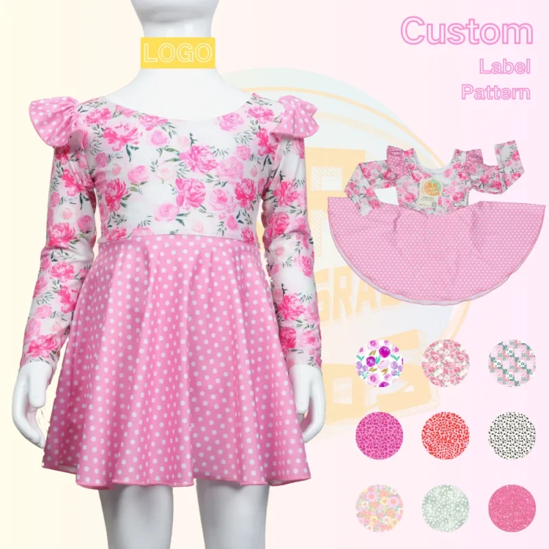 KERUI Custom Printed Girls Gymnastic Leotards Long Sleeve Ballet Dance Wear Skirt for Toddlers Kids Dance Leotard