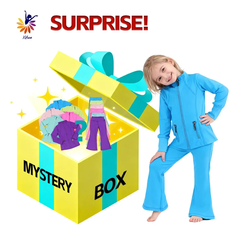 Girls Trendy Yoga Set Boutique Mystery Box Slim Zip Top Long Sleeve Flared Tight Pants