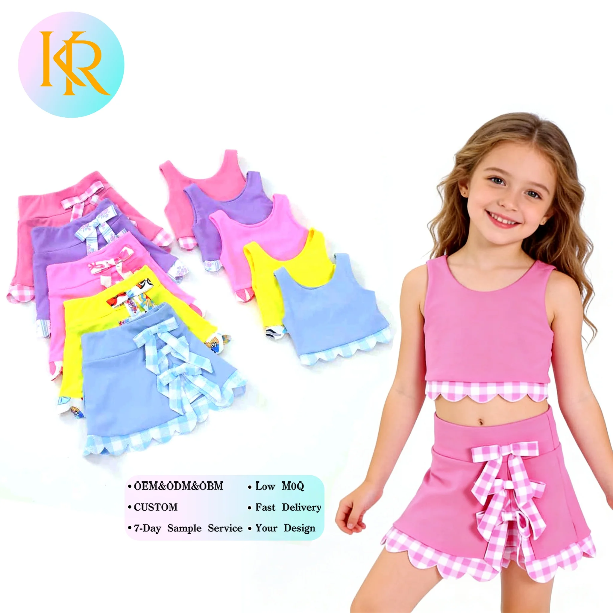 Kerui Girls Athletic Wear Sleeveless Vest Bow Tied Skirt with Shorts Tennis Set Toddler Girl Casual Custom UPF 50+ Yoga Set - Image 2