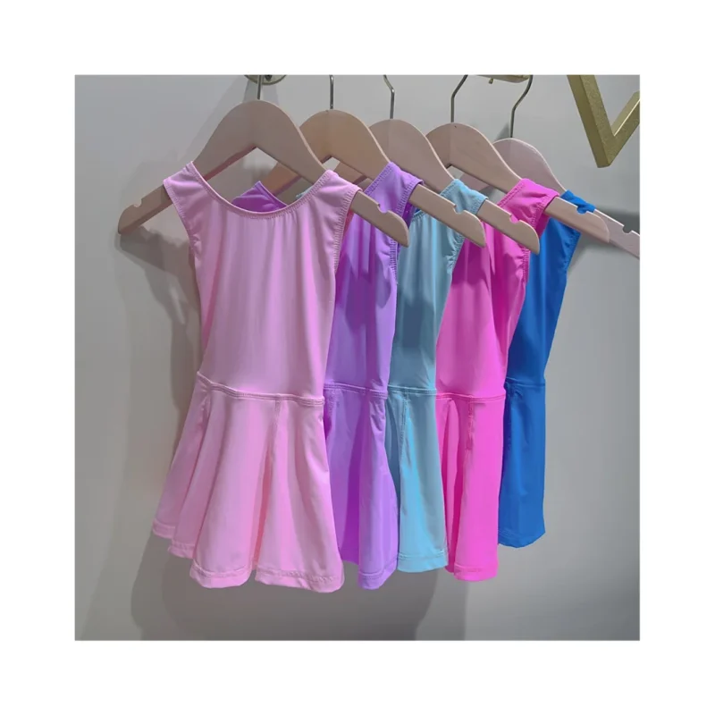 Quick Drying Breathable Sleeveless Exercise Tennis Dress Korean Sport Dress Kid Tennis Dress With Shorts