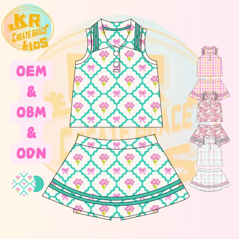 KERUI Girls Floral Print Outfits Dancing Set 2025 Fashion Kids Girls Two Pieces Golf Suit Nylon Spandex Toddlers Breathable Set