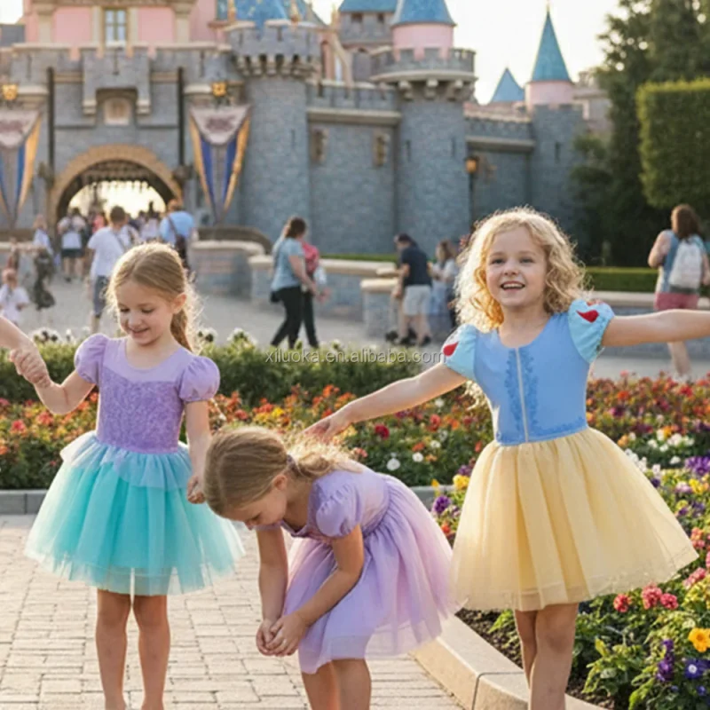 Girls Slim Fit Princess Dress 3D Heat Transfer Vinyl Craft Multi Layer Tulle Amusement Park Party Custom