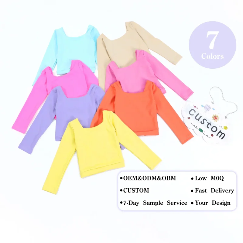 Kerui Custom Active Wear Kids Sportswear Long Sleeved Yoga Top Girls Cross Back Top Toddler Girls Tennis Running Yoga Tshirts