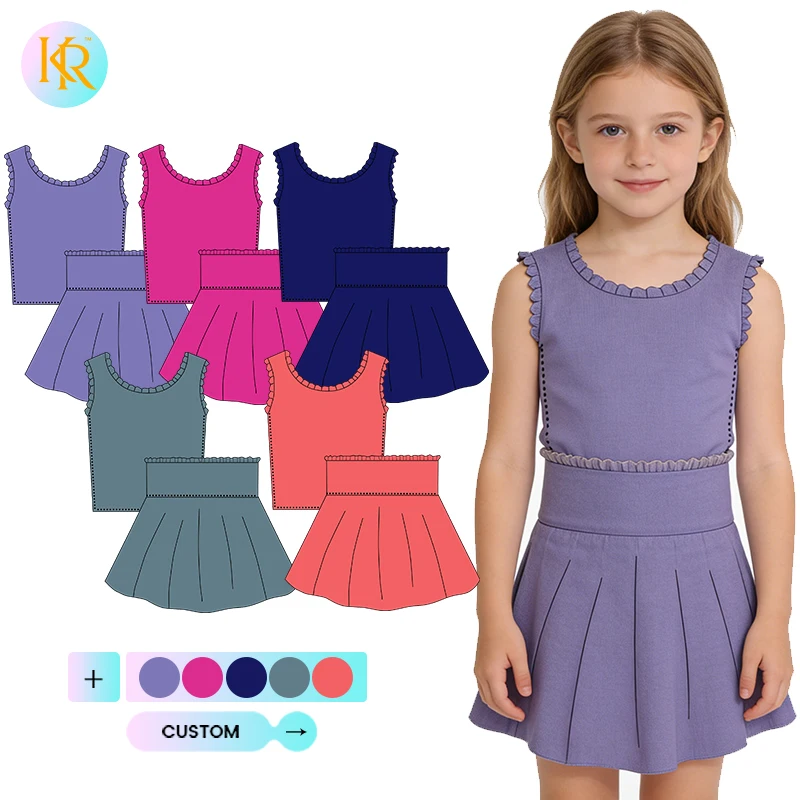 Kerui Girls Sports Fitness Dance Tennis Sportswear Yoga Wear Fitness Active Yoga Skirts and Vest Set Sports Wear for Toddler