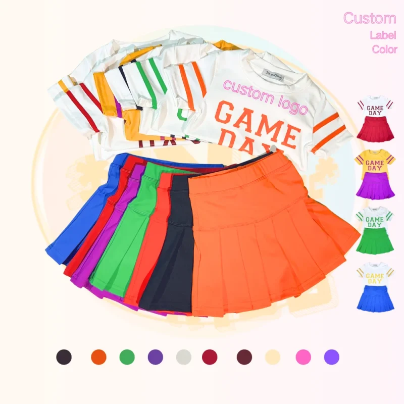 KERUI Custom Game Day Soft Skin Friendly Two Pieces Workout Sets Gym Solid Color Custom Logo Short Sleeved+Skirt Costume Set