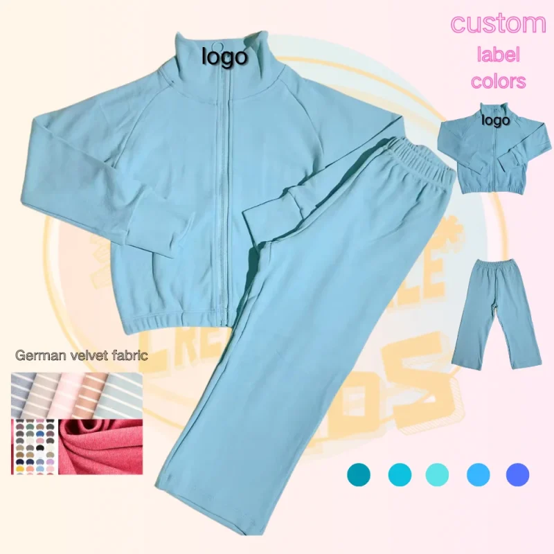 KERUI German Velvet Children Teen Longsleeves Yoga Sets Kids Girl High Waist Sport Jogger Clothes Sports 2 Piece Comfort Sets