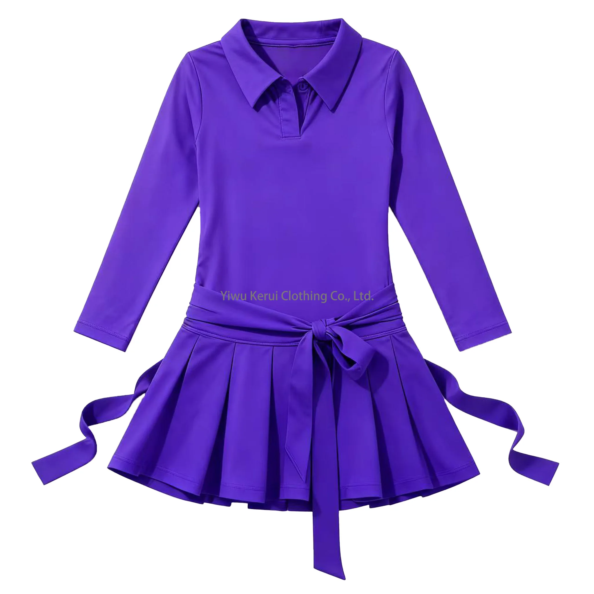 Kerui Solid Color Casual Style Baby Yoga Dress Shorts Quick Dry Long Sleeve Teen Girls Knee-Length Breathable Kids Activewear - Image 4