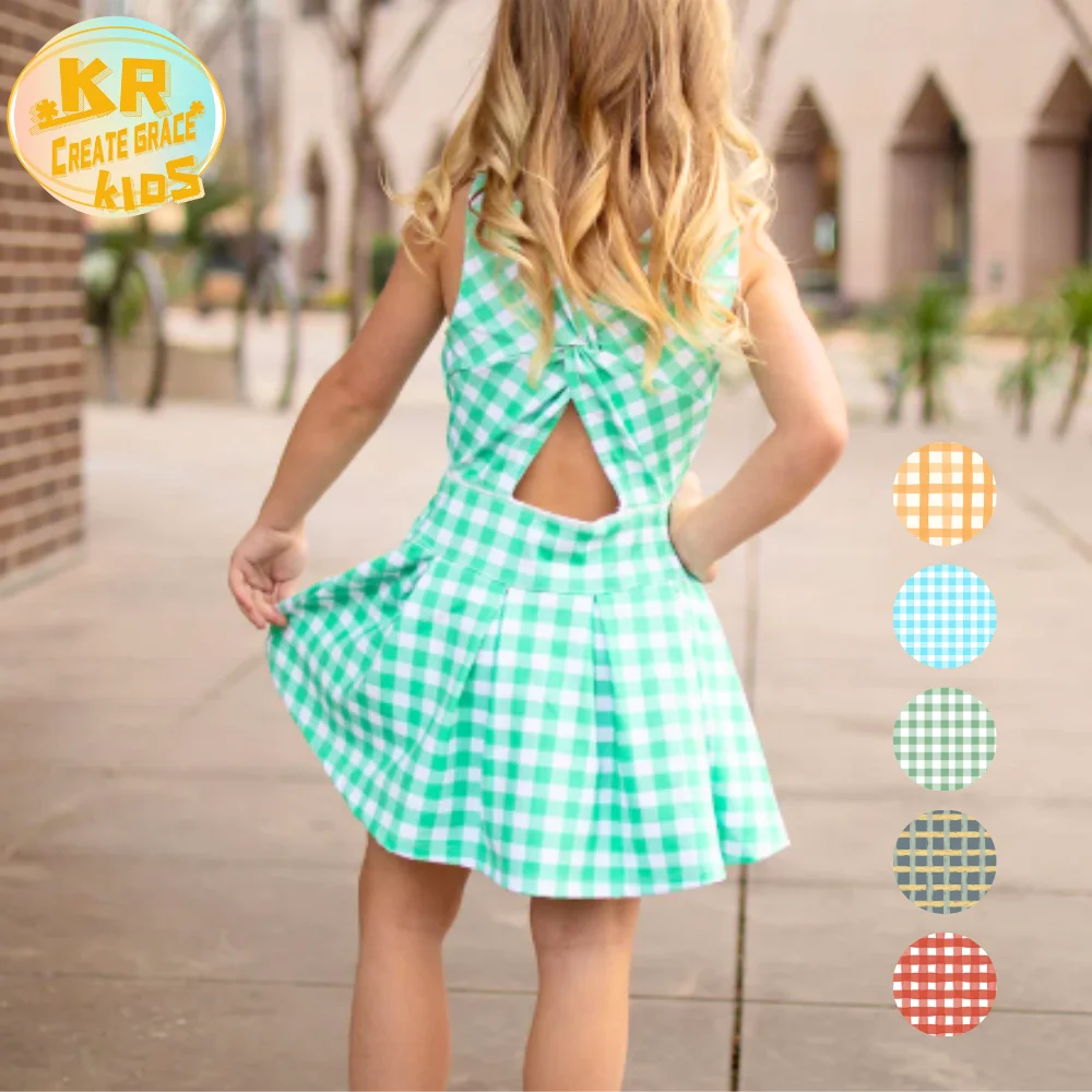 KERUI Wholesale Baby Girls Summer Boutique Sleeveless Dress Kids Knee Length Print Dresses Children's Twisted Back Yoga Dress