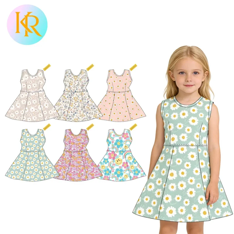 Kerui Gym Girls Sports Fitness Dress Children's Yoga Dress Professional Kids Girls Active Athletic Wear Custom Printed Dresses