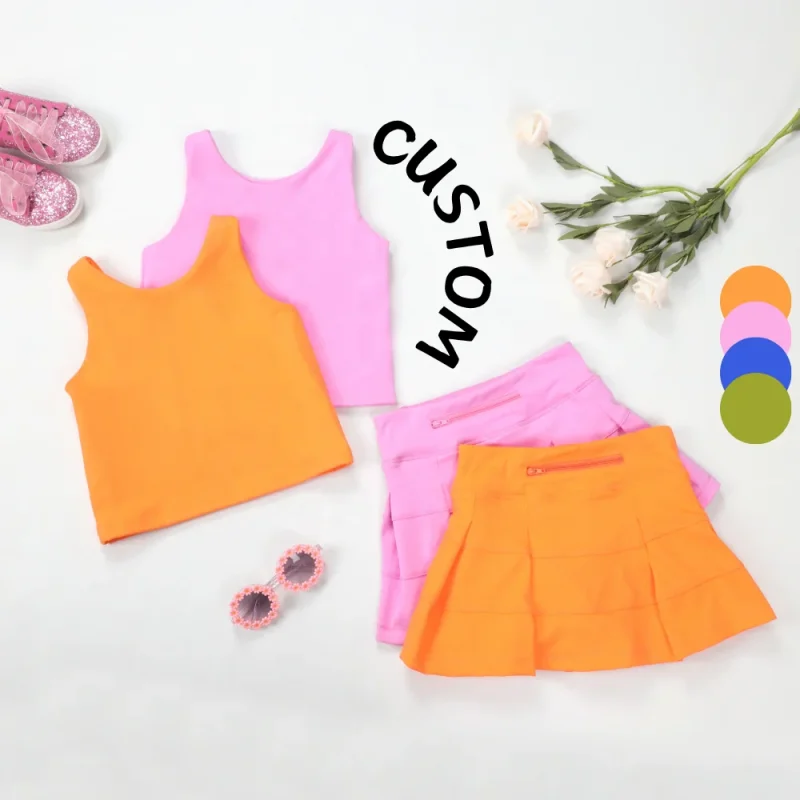 KERUI Girls' Clothing Sets Children's Sleeveless Vest+Short Skirt with Shorts Suits Girls' Summer Solid Color Yoga Sets