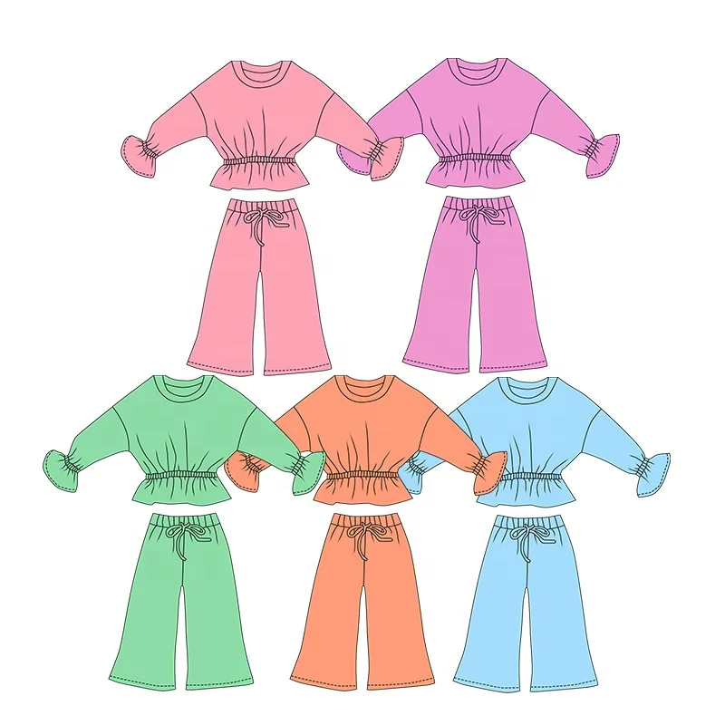 Kerui OEM ODM Girls Active Wear Kids Solid Hoodie Set Long Sleeve Bloom Waist Yoga Fabric Loose Pants Low MOQ Casual Outfit - Image 3