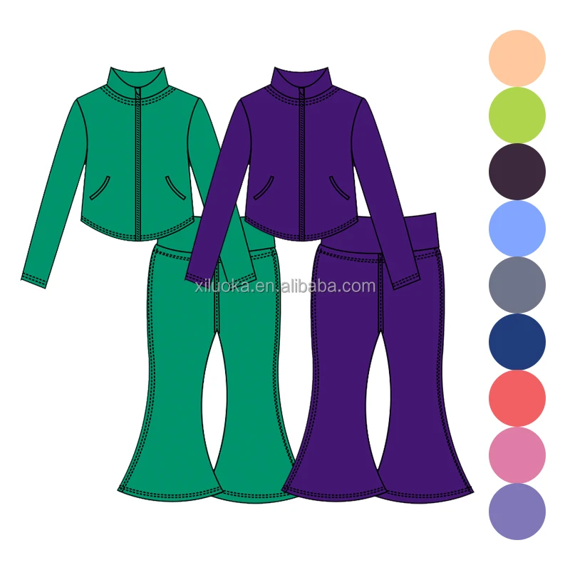 Two Pieces Yoga Set Zip up Jacket High Waist Pants Workout Clothes Girl's Gym Athletic Clothing