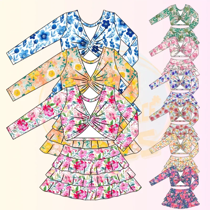 KERUI Twisted Yoga  Long Sleeved Top+Three Layer Skirt Yoga Skirt Set Girls Gym Fitness Sets Yoga Fitness Sets