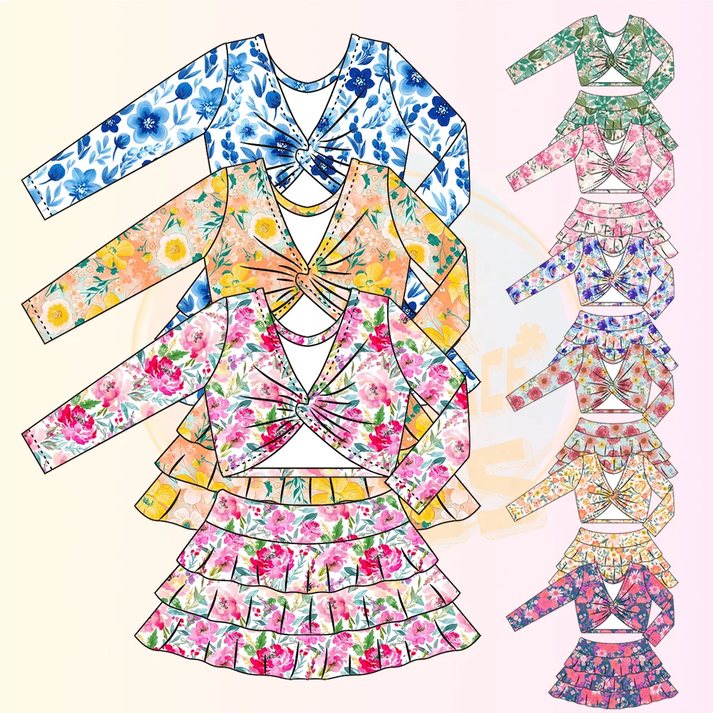 KERUI Twisted Yoga Long Sleeved Top+Three Layer Skirt Yoga Skirt Set Girls Gym Fitness Sets Yoga Fitness Sets