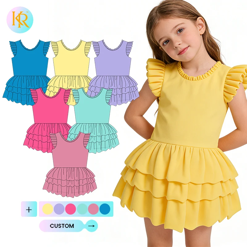 Kerui High Quality Toddler Girls Ruffle Sleeve Dresses Baby Outfit Princess Dress Baby Girls Kids Dress